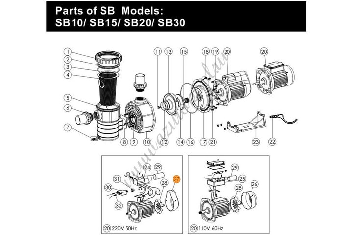 Кожух вентилятора насоса SB-30 Emaux (01031008)